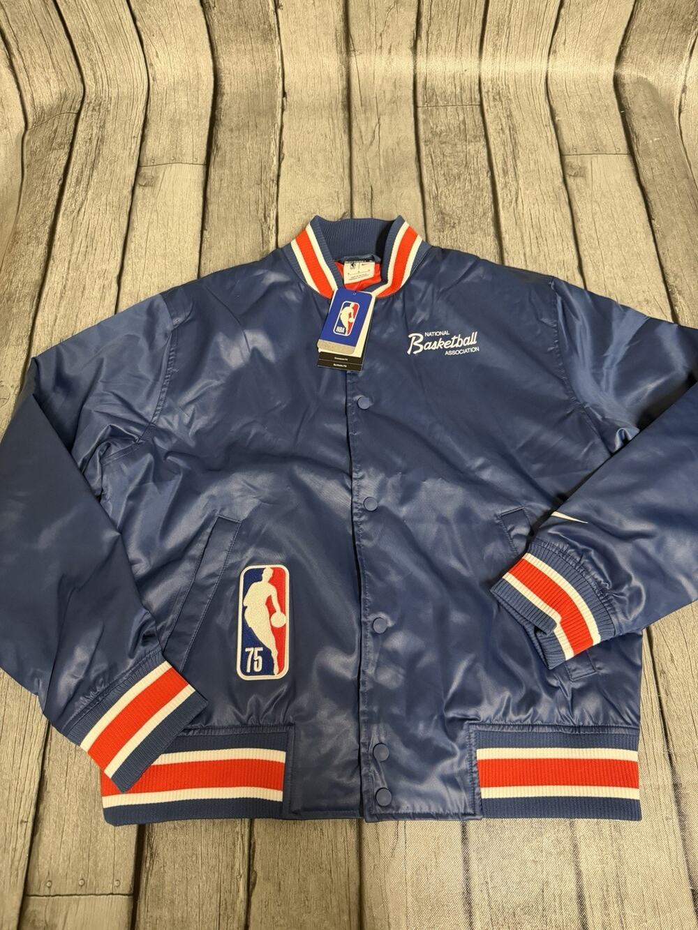 NWT Men's Nike NBA 75th Anniversary Courtside Satin Full-Snap Jacket Medium Blue